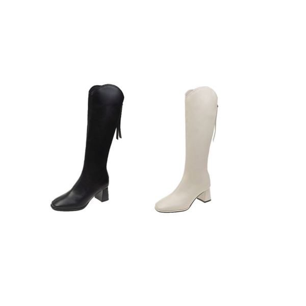 

2021 autumn and winter new knight boots soft leather knee high heels dlj2021082502, Black