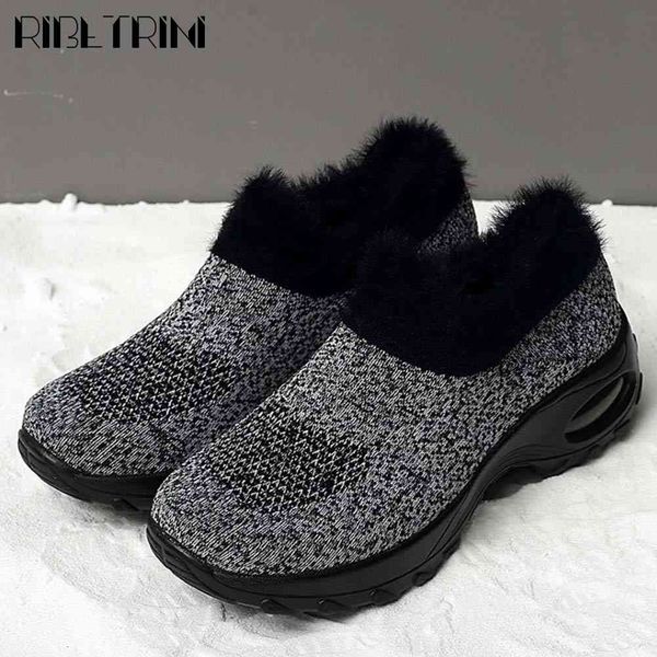 

dress shoes ins ladies solid slip on thick bottom vulcanized women warm plush comfy shoes, Black