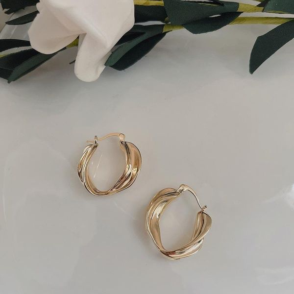

hoop & huggie metallic smooth twisted korean exaggerated earrings personalized design for women, Golden;silver