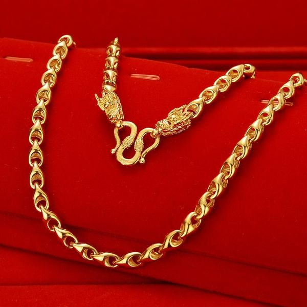 

chains fashion necklace for men pure gold color not fade 60cm/24'' exquisite sand bead chain choker bone collar fine jewelry gifts, Silver