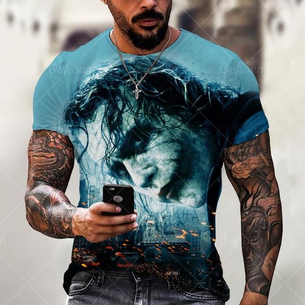 

men's t-shirts clown pattern print summer short sleeve punk streetwear round neck loose oversize clothes, White;black