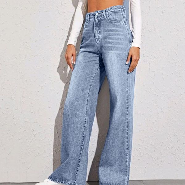 

women's jeans solid button hem flare autumn fashion woman denim pants jean femme high waist full length slim #t1g, Blue