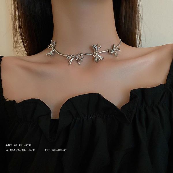 

chokers cold wind sweet cool bow necklace fashion design temperament clavicle chain personality neck women 2021, Golden;silver