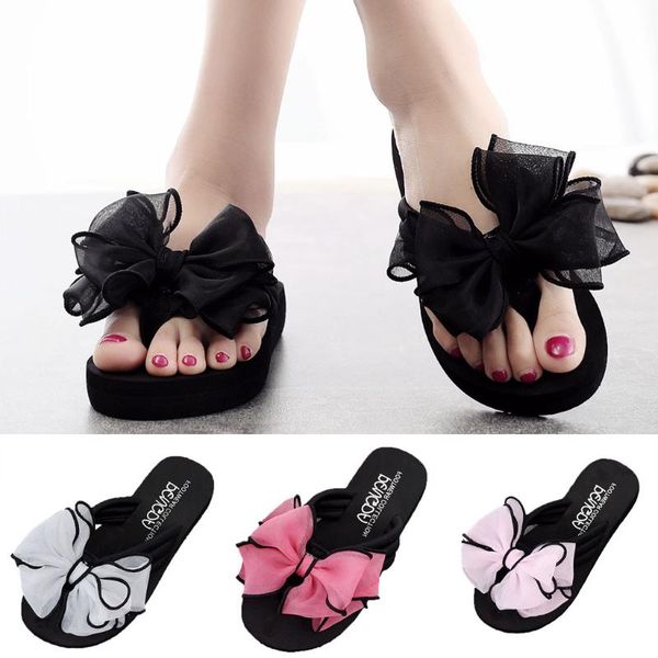 

slippers 2021 women summer fashion women's bow wedges flip flops non-slip clip toe beach zapatos de mujer #30, Black