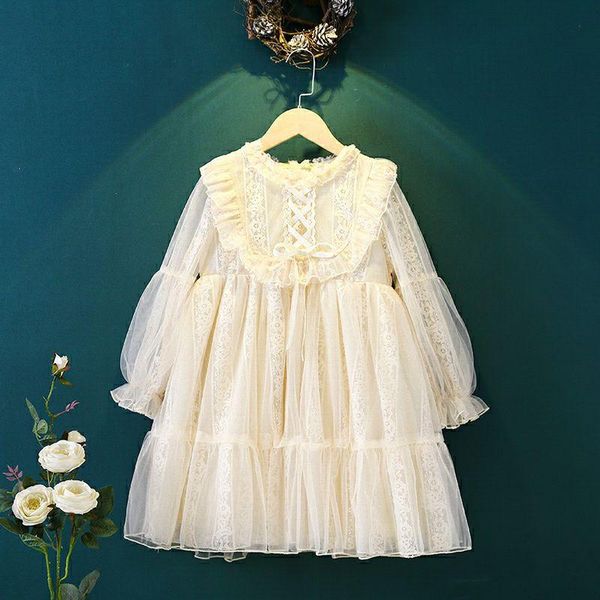 

girl's dresses baby girls dress for wedding party kids princess lantern sleeve lace children clothing ball gown 4-9y, Red;yellow