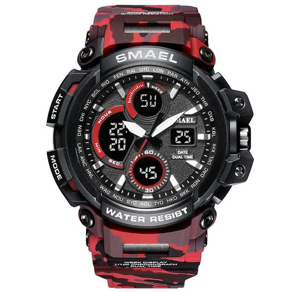 

sports watches men dual time led digital quartz wristwatches fashion red camouflage military 50m waterproof clock, Slivery;brown