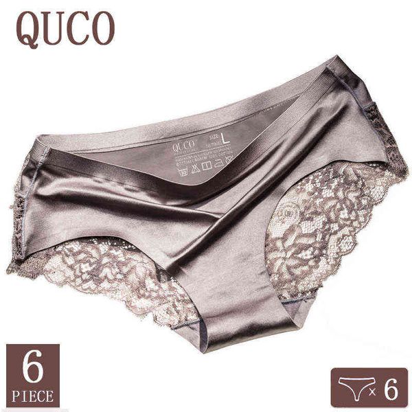 

6pcs/lot quco brand women underwear ice silk seamless lace briefs lingerie women's panties 211109, Black;pink