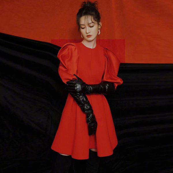 

spring fashion style women dressed fancy party long thin frizzy dress, Black;gray