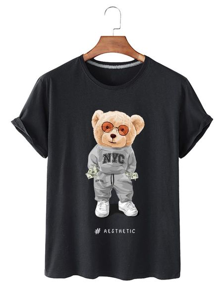 

women's t-shirt round collar summer casual loose short sleeve girl oversized t shirt bear print simple harajuku, White