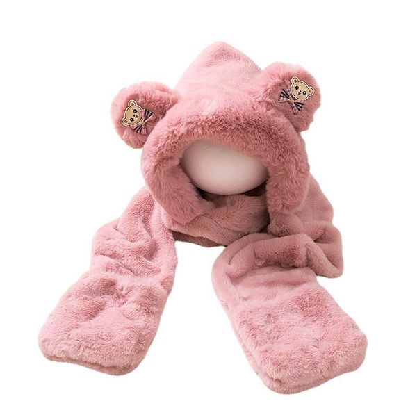 

caps & hats baby hat for children kids girl boy winter warm earmuffs one-piece cartoon ear cap with scarf gloves child, Yellow