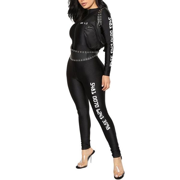 

women's jumpsuits & rompers fullbody black zipper bodysuit womens jumpsuit tight nightclubs long sleeve drawstring romper, Black;white