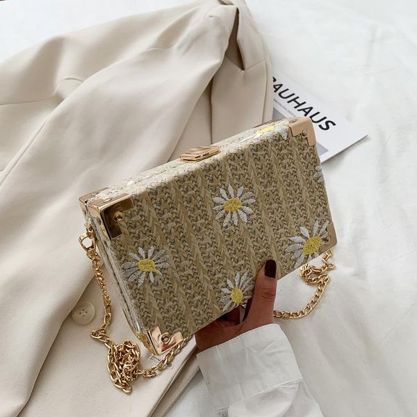 

evening bags qyahlybz band box straw bag female 2021 designer woven women shoulder ins small square chain crossbody