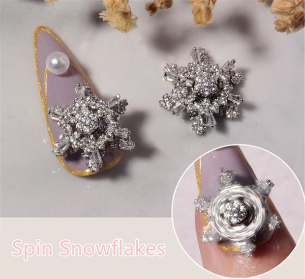 

nail art decorations 1pcs spin rotating snowflakes zircon rhinestones for 3d rotational glitter charm spinning stone, Silver;gold