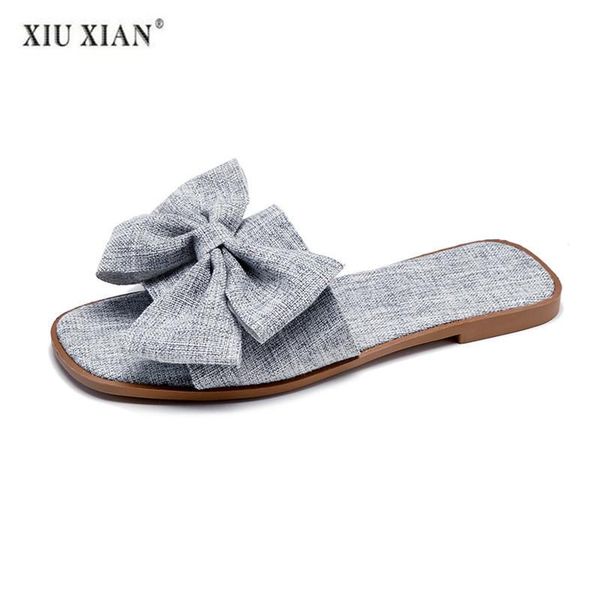 

slippers 2021 furry home shoes women slipper indoor house winter bow decoration pu, Black