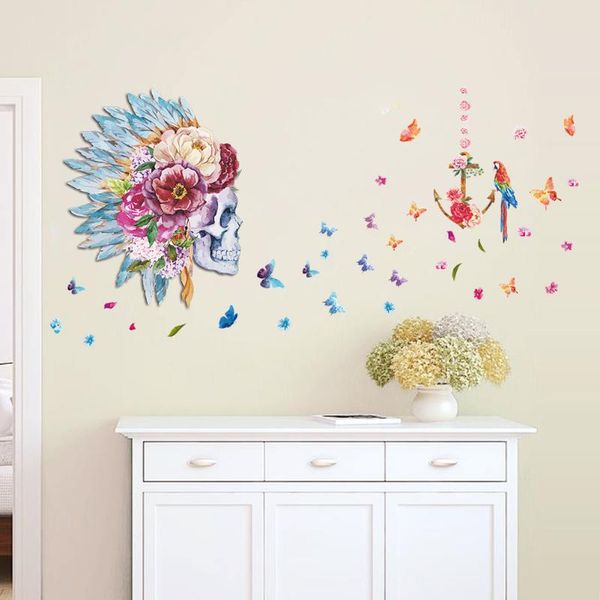 

window stickers colorful flower parrot wall mural cartoon children's room bedroom study living bathroom cupboard sticker