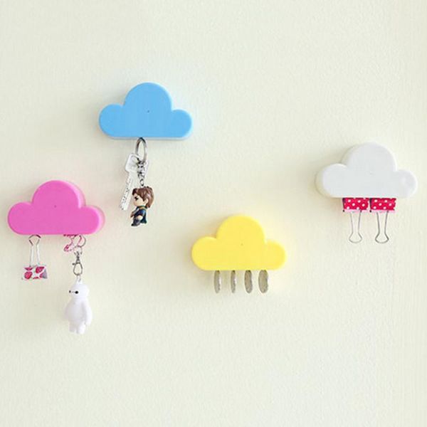 

hooks & rails pink/yellow cloud shape magnets wall key holder keys securely