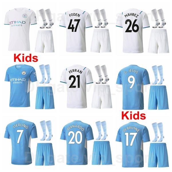 

kids man city youth gundogan jersey socks set 21 22 soccer sterling mahrez jesus ferran foden de bruyne stones bernardo grealish rodri walke, Black