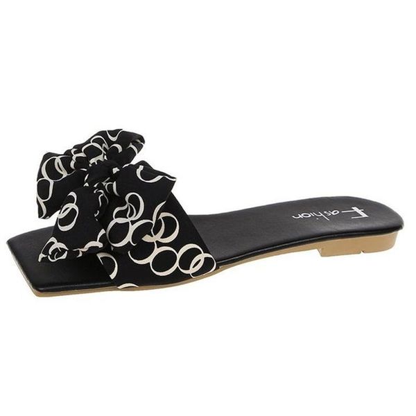 

slippers women's shoes 2021 summer fashion outer wear korean version of the bow, square toe flat beach lazy sandals, Black