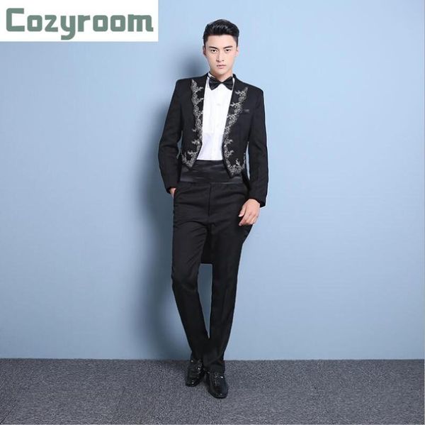 Мужская корейская модная вышивка смокинг Slim Blazers костюм мужской сцен