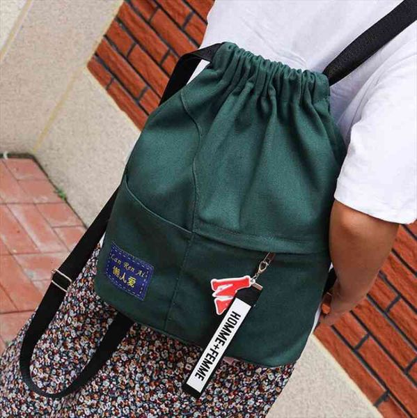 

1pc drawstring canvas school bag backpack portable casual female male travel