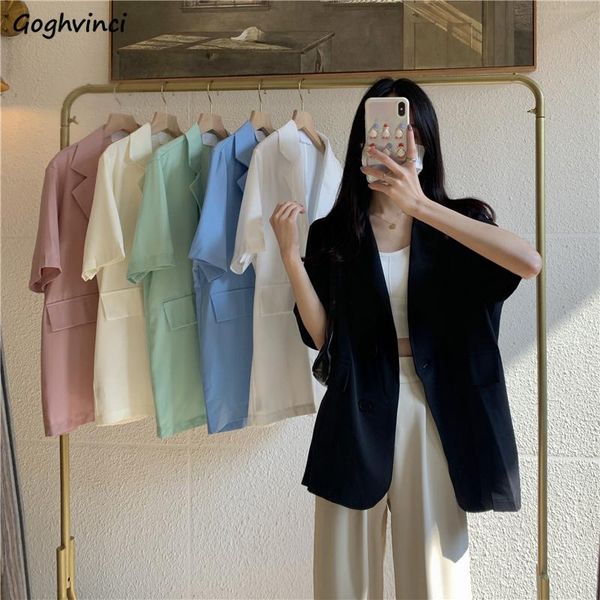 

women's suits & blazers women short sleeve summer thin casual outwear all-match students fashionable solid mujer loose korean elegant i, White;black