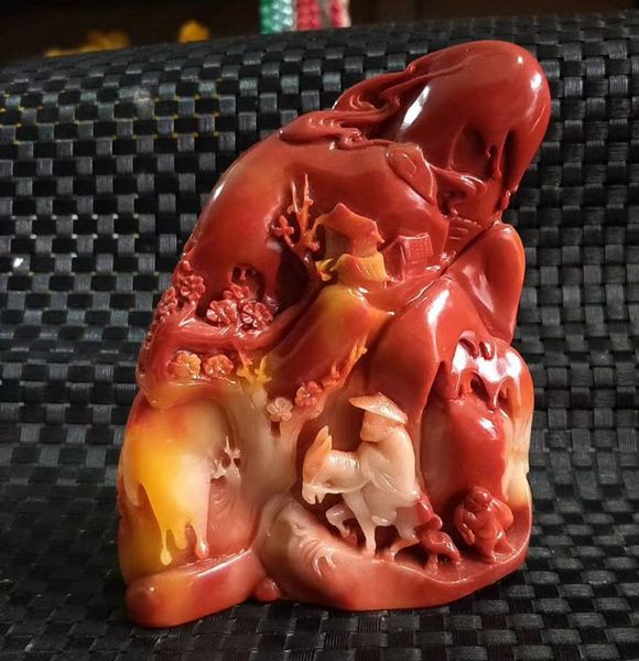 

china shoushan stone old hand carved panasonic the elderly statue, Brown