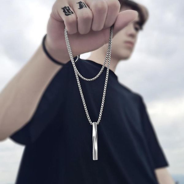

2021 fashion nieuwe zwarte rechthoek hanger ketting mannen trendy eenvoudige roestvrij stalen sieraden gift, Silver