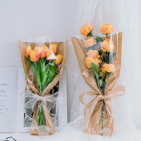 

single rose packaging bag transparent waterproof bouquet flower multi-branch convenient bagging florist bags for gift wrap