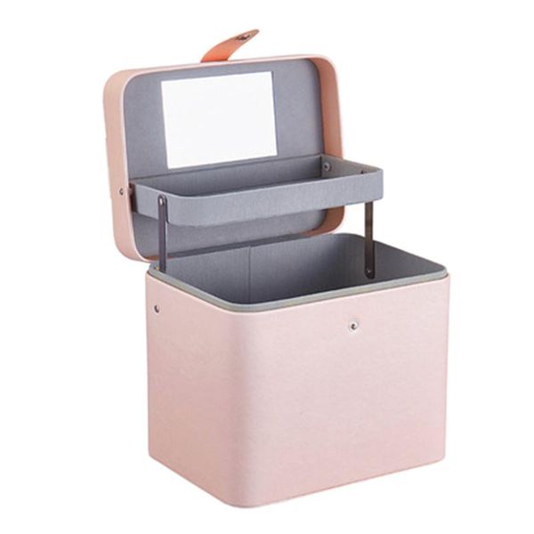 

large-capacity portable jewelry deskstorage box makeup pu cosmetics display stand with mirror boxes & bins