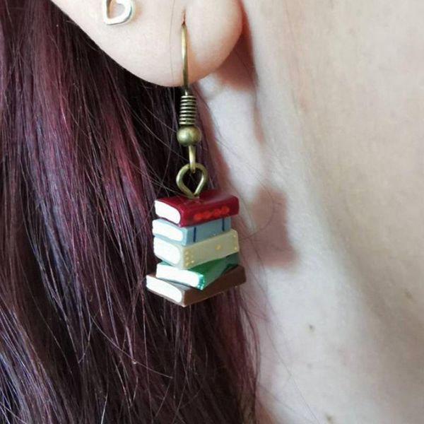 

dangle & chandelier 1 pair library colours multicolor book pendant earrings fashion jewelry christmas gifts stack of books for women girl, Silver