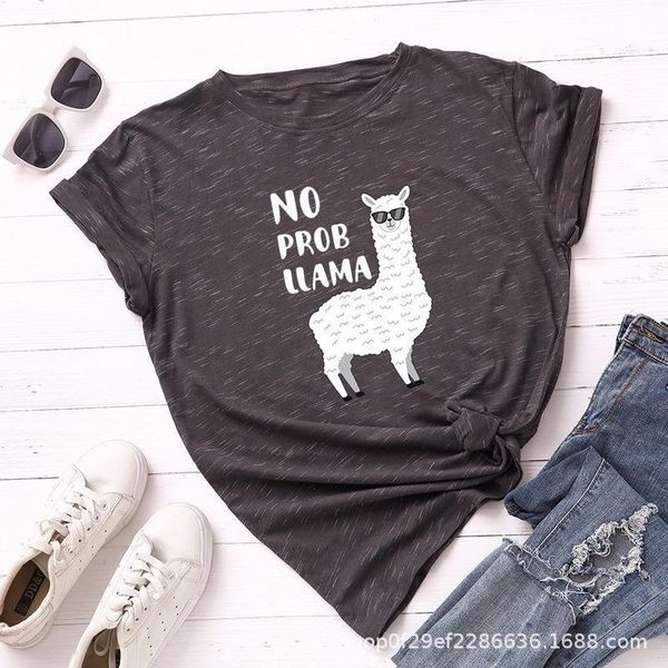 

summer plus size 5xl womens t shirts cotton cute alpaca animal print short sleeve tshirts casual woman v neck, White