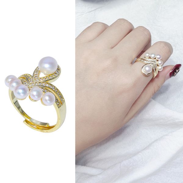 

diy multi pearl crown fresh water v- wedding ring adjustable hand ornament, Silver