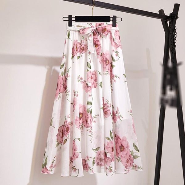 

skirts floral women bohemian flower long skirt summer beach sunny bowknot chiffon high waist arrival, Black