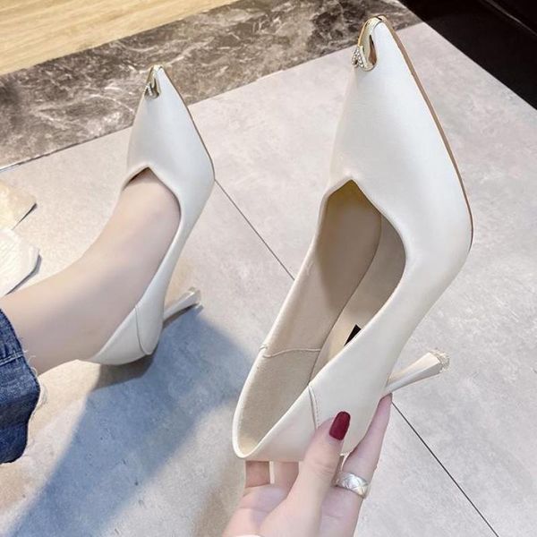 

womens shoes ladies pumps casual elegant party high heels luxury pointed toe thin shallow slip-on chalas mujer dress, Black