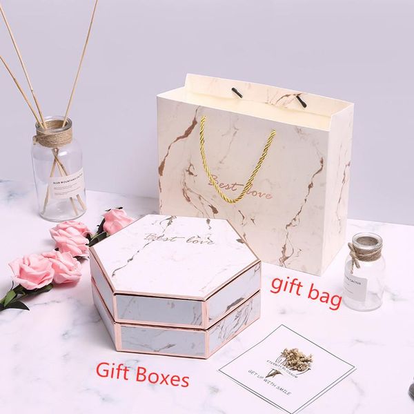 

gift wrap hexagon box marble pattern party birthday bag supplies wedding high-end candy paper bags for gifts