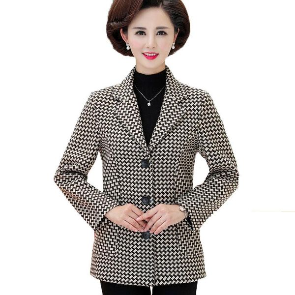 

women's wool & blends 2021 spring autumn coat middle-aged mothers plaid woolen jacket outerwear single breasted mujer feminina 5xl, Black