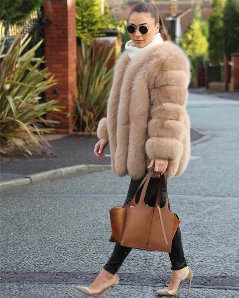 

new autumn winter fur coat women clothes faux fox fur overcoat plus size thicken warm long coats female, Black