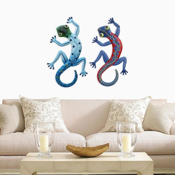 

decorative objects & figurines 2pcs wall hanging simulation gecko pendant chromatic iron art pendants hardware crafts home decorations hallo