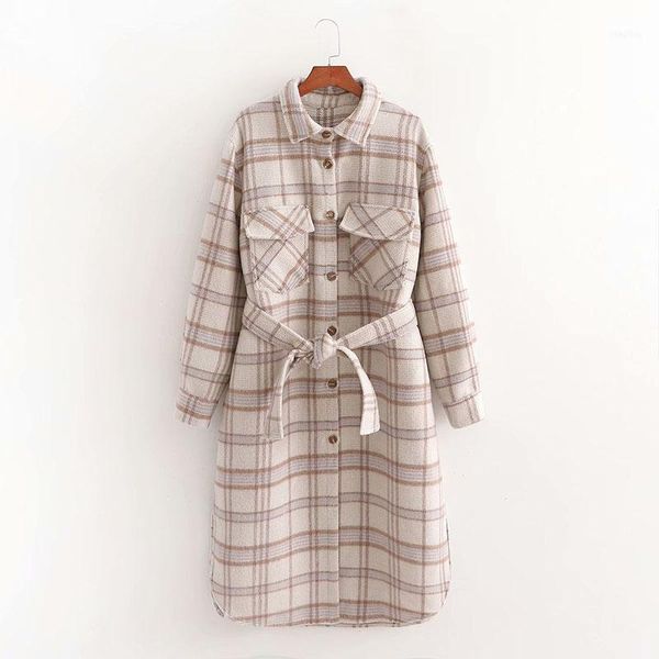 

winter women's retro temperament single-breasted female mid-length loose check shirt-style coat1, Black