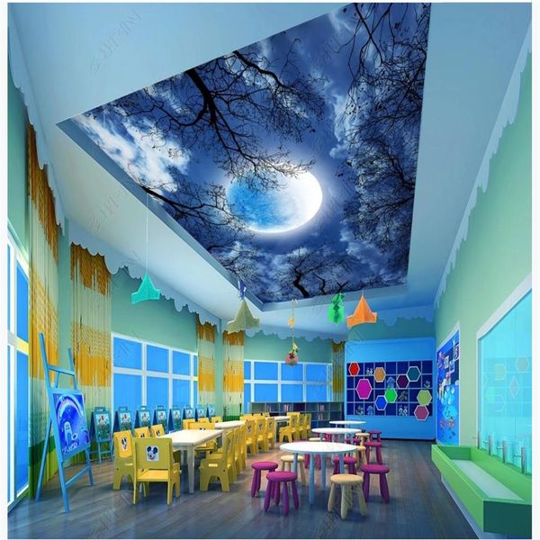 Temizle Kış Orman Gökyüzü Mavi Gökyüzü Kar Manzara Boyama Tavan 3D Stereoskopik Duvar Kağıdı