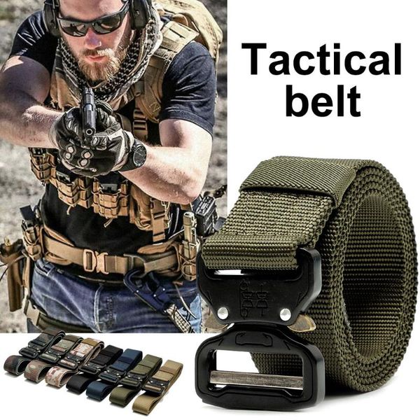 

tactical belt men women striped pattern durability military equipment emergency survival outside outdoor adjustable waist support, Black;gray