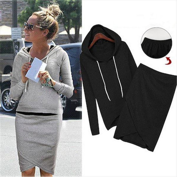 

2 piece set tracksuit skirt womens tracksuits and sets autumn long sleeve hooded casual suit solid fall woman clothes, Gray