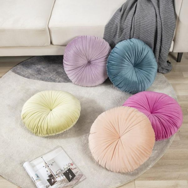 

cushion/decorative pillow 1pc velvet round pumpkin seat chair cushion waist back sofa headrest wheel with core home textile decoration
