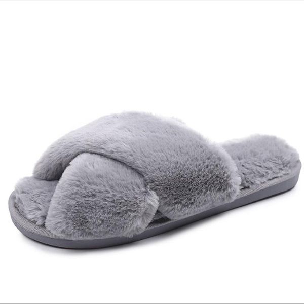 

slippers women's fluffy home slippers, comfortable indoor artificial leather flip-flops, warm shoes, 2021, Black