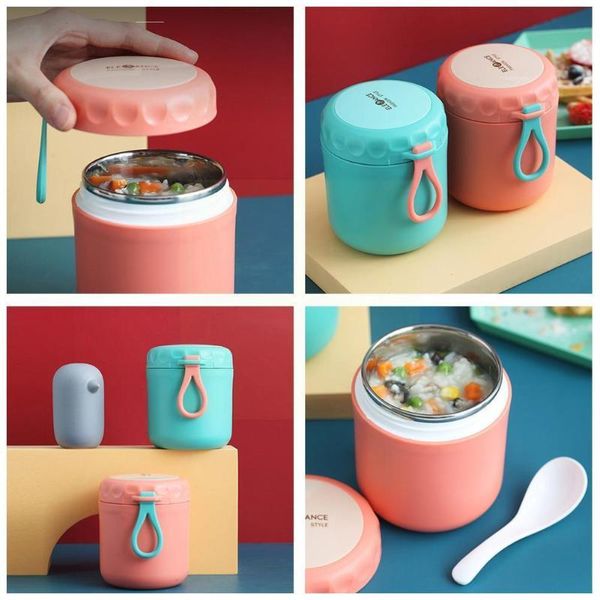 

Dinnerware Sets 430ml Thermal Lunch Box Container With Spoon Steel For School Vaccum Cup Soup Insulated Tool M8w7