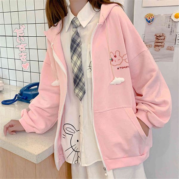 

women's hoodies & sweatshirts pink hoodie rabbit with female zipper harajuku sweaters casual s s kawaii oversize kahaki s jhs0, Black