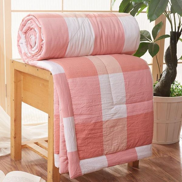 

comforters & sets promotion simple summer air-conditioning quilts washed cotton lattice stripe breathable bed cover comforter throw