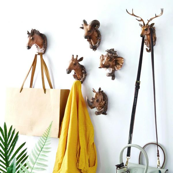 

creative head hanging hook clothes hat scarf key animal horns hanger rack decoration housekeeper on wall hooks & rails