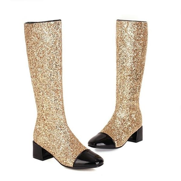 

boots women's medium heel sequin high, Black