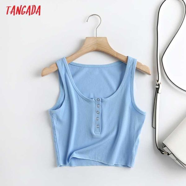

tangada women blue crop tank sleeveless backless female knit bc50 210609, White
